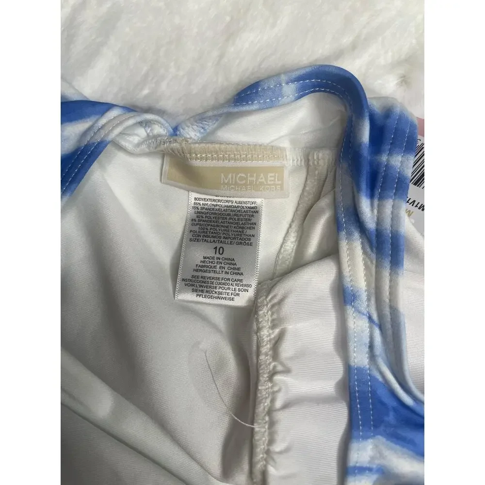 Michael Kors 1pc Blue Striped Swimsuit NWT Size 10 - Picture 7 of 10